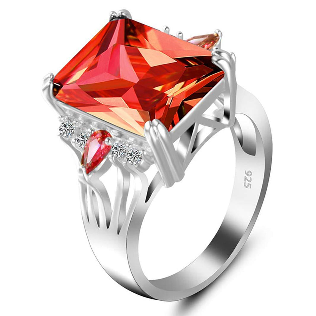 [Australia] - 6 Colors Square Crystal Rings for Women Size 6-10 - S925 Silver Plated Cubic Zirconia Jewelry Red 