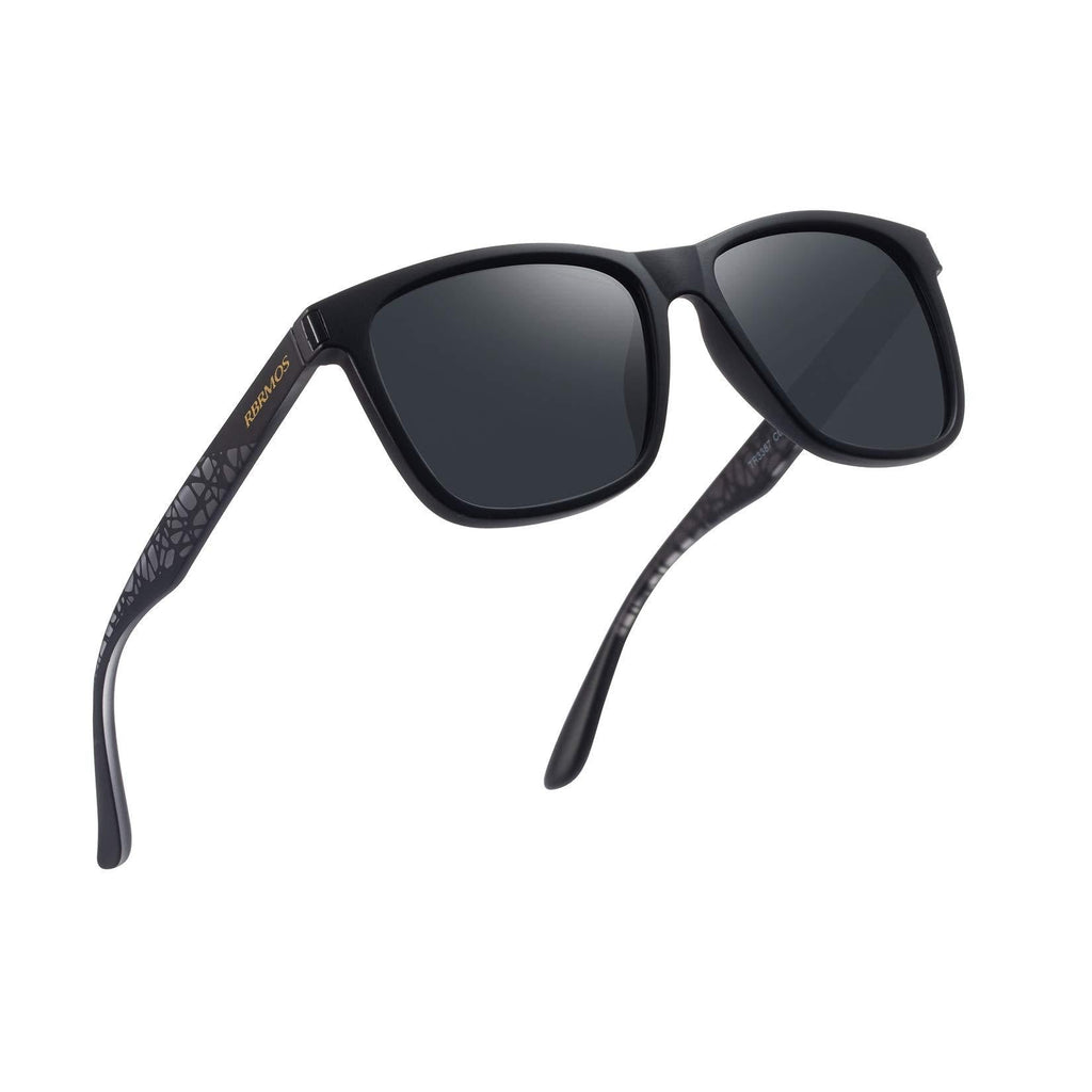 [Australia] - RBRMOS Retro Polarized Sunglasses for Men and Women New Square Unisex Driving Sun Glasses 100% UV Protection Black Black Black Frame-black Lens 