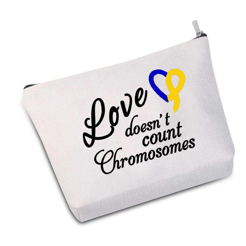 [Australia] - JXGZSO Down Syndrome Awareness Present Down Syndrome Ribbon Love Doesn't Count Chromosomes Makeup Bag (Love Doesn't Count white) Love Doesn't Count white 