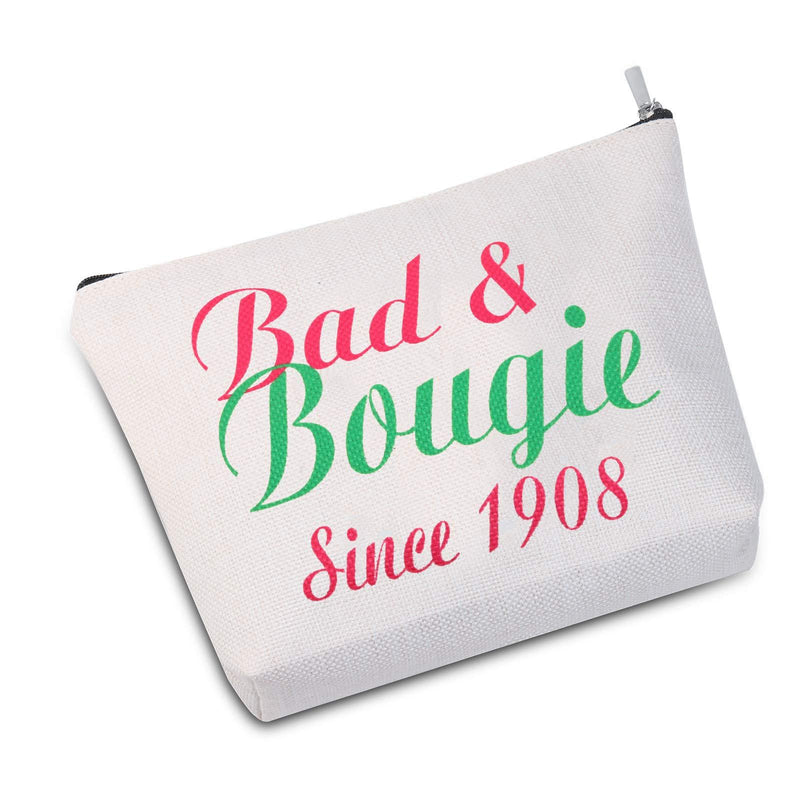 [Australia] - JXGZSO Pink and Green Bad & Bougie Since 1908 Make Up Bag Graduation Gift For Sorority Sister (Bad & Bougie white) Bad & Bougie white 