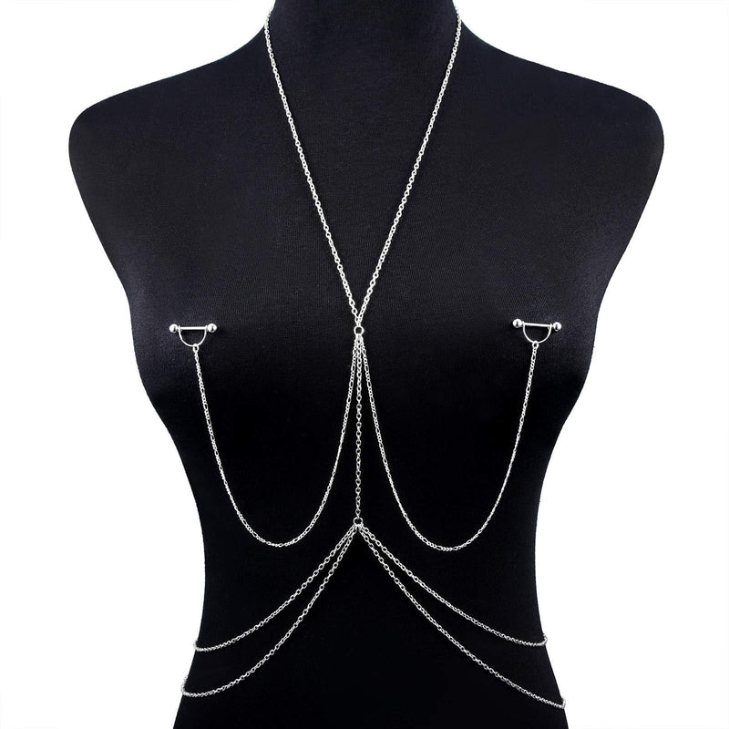 [Australia] - JFORYOU Nipple Rings with Body Chain 14G Nipple Piercing Barbell Nipplerings Body Piercing Jewelry for Women Style #1 