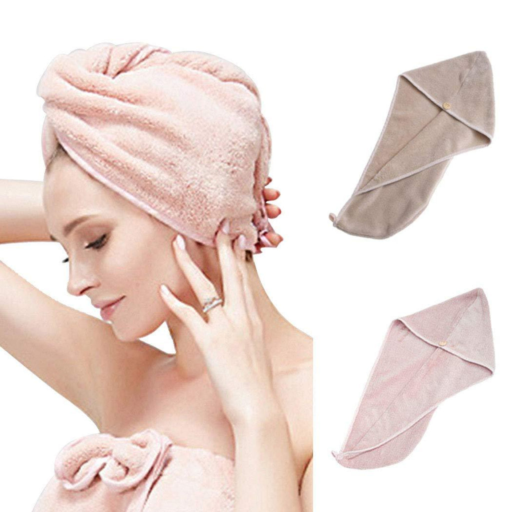 [Australia] - Hair Drying Towels for Women Microfiber Super Absorbent Hair Towel Wrap Coral Fleece Absorbs Water and Dries Quickly Dry Hair Turban Quick Magic Hair Dry Hat. (Coffee + Pink) Coffee + Beige 