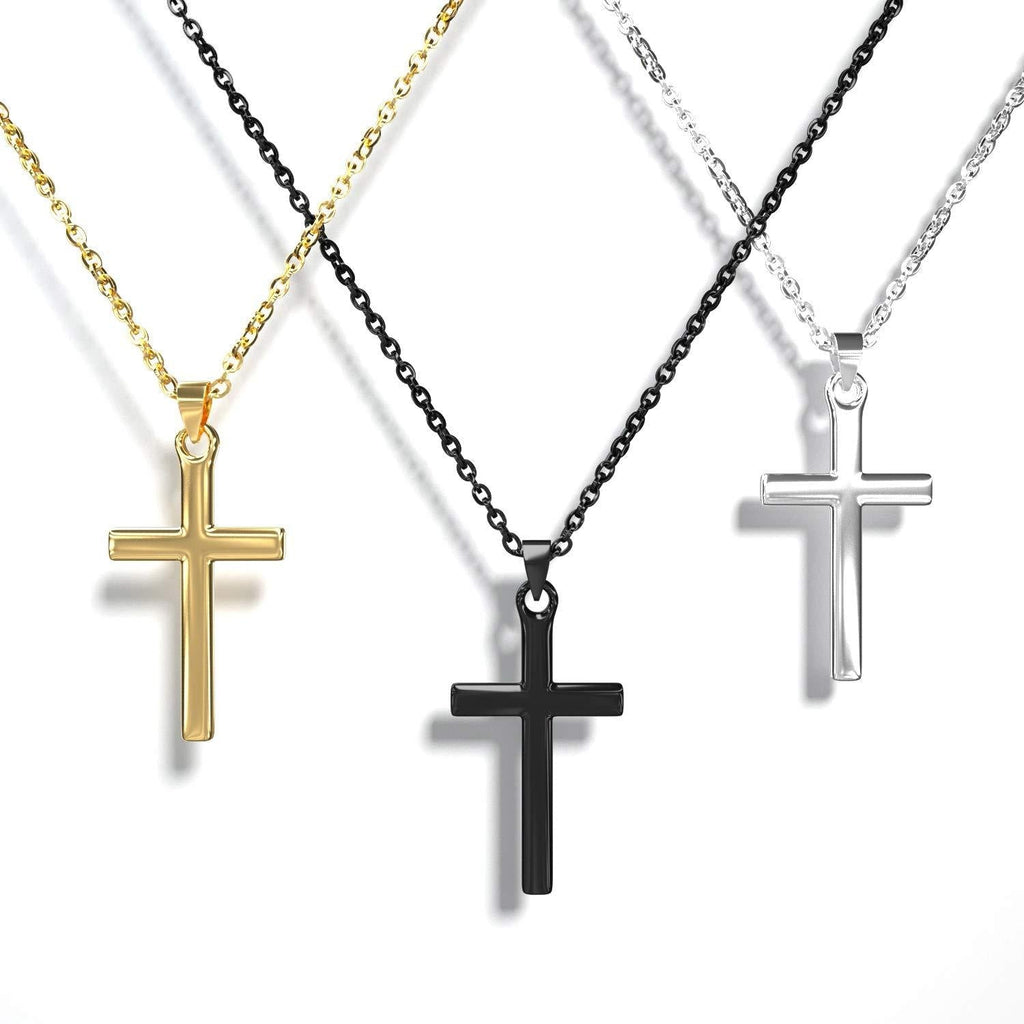 [Australia] - AK-SHIP Cross Necklace, Gold Silver Black Stainless Steel Plain Cross Pendant Necklace Box Chain【20 Inches】 