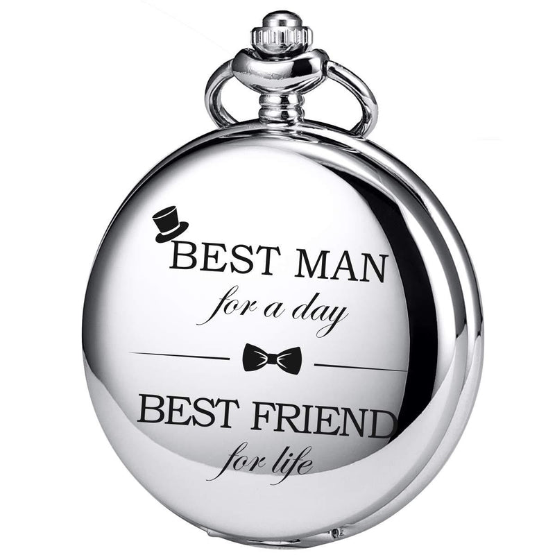 [Australia] - SIBOSUN Best Man for Wedding or Proposal - Engraved Best Man Pocket Watch - Wedding 12 Silver Grey - To Best Man 
