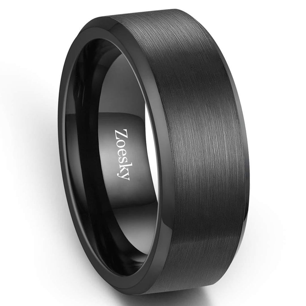 [Australia] - Zoesky 8mm Tungsten Ring Men Wedding Band Matte Finish Bevel Edges Brushed Comfort Fit Black 6 