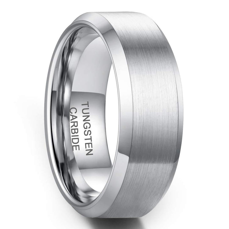 [Australia] - Zoesky 8mm Tungsten Ring Men's Wedding Band Matte Finish Bevel Edges Brushed Comfort Fit Silver 6 
