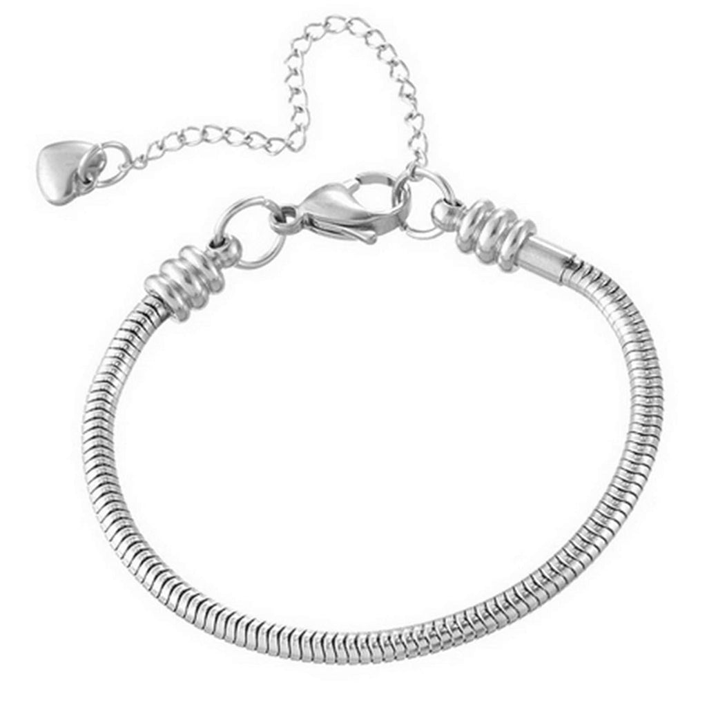 [Australia] - Chili Jewelry Women Girls Moments Snake Chain Charms Bracelet 3mm Stainless Steel Chain Bracelet fits Charm Beads, 5-12 Inch 10 Inches(8.75" to 9" Wrist Size) 
