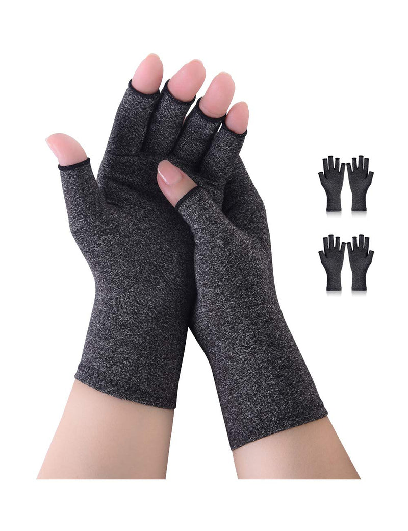 [Australia] - 2 Pairs Arthritis Compression Gloves Fingerless Warm Winter Gloves for Women Men Relieve Symptoms Rheumatoid Osteoarthritis Raynauds Disease Breathable Comfortable Fit Daily Replacement (Grey, S) Grey 