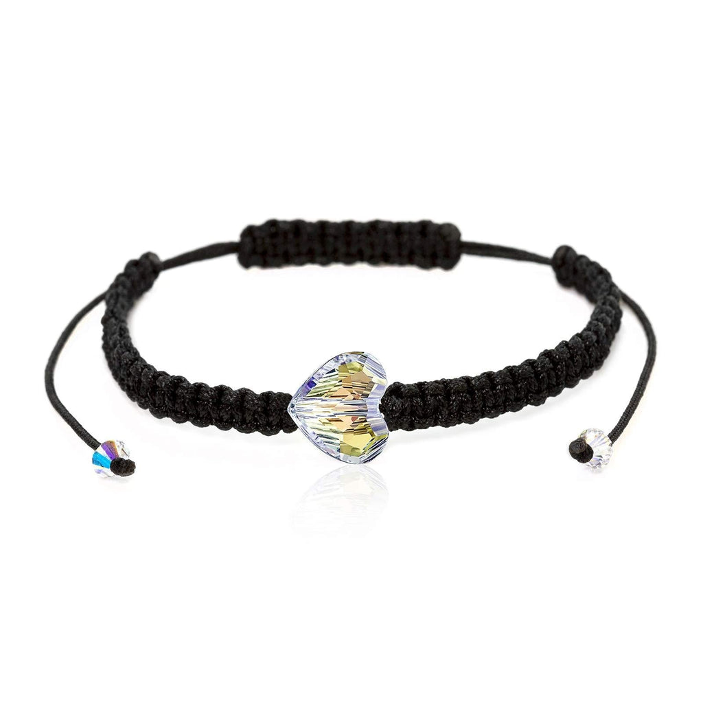 [Australia] - Adoré String Friendship Bracelets for Women - Handmade Rope Braided Bracelets for Teens, Woven Bracelet with Heart Charm Crystals from Swarovski, Womens Girls Wish Bracelets Black 