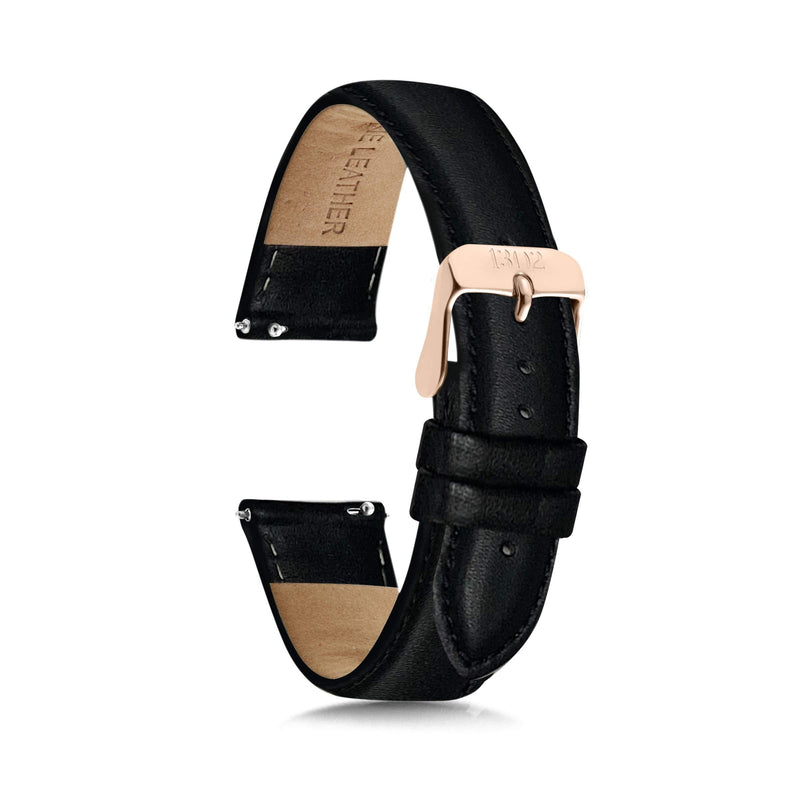 [Australia] - 18mm Women's Watch Bands, 20mm Women's Leather Watch Bands, Easy Interchangeable Watch Band, Quick Release, Rose Gold Plated Buckle Black 18mm 