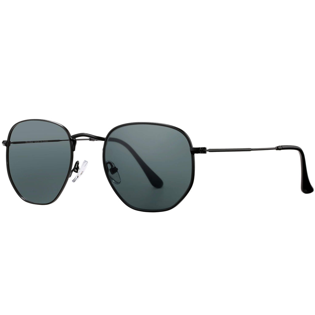 [Australia] - Pro Acme Small Square Sunglasses for Women Men Hexagonal Frame 100% Real Glass Lens Black/Grey 51 Millimeters 