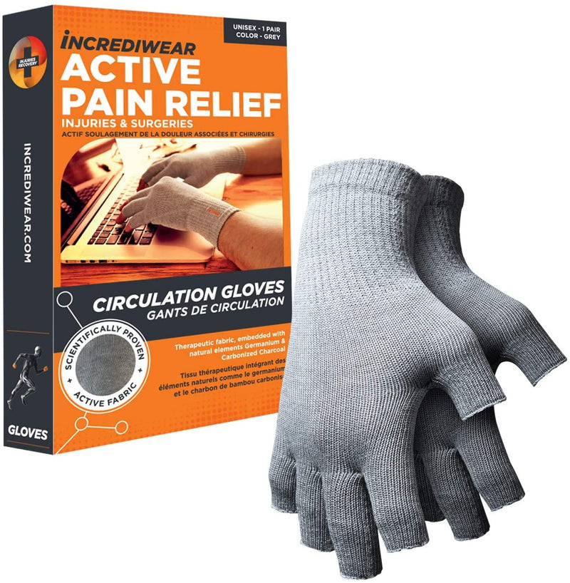 [Australia] - Incrediwear Fingerless Circulation Gloves Arthritis Gloves, Grey Large (1 Pair) 