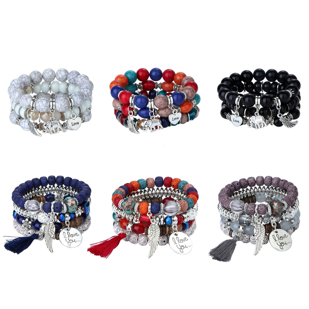 [Australia] - sailimue 6 Sets Bohemian Stackable Bead Bracelets for Women Men Multilayered Stretch Bangles Bracelet Set Boho Multicolor Jewelry … Style A：21PCS 