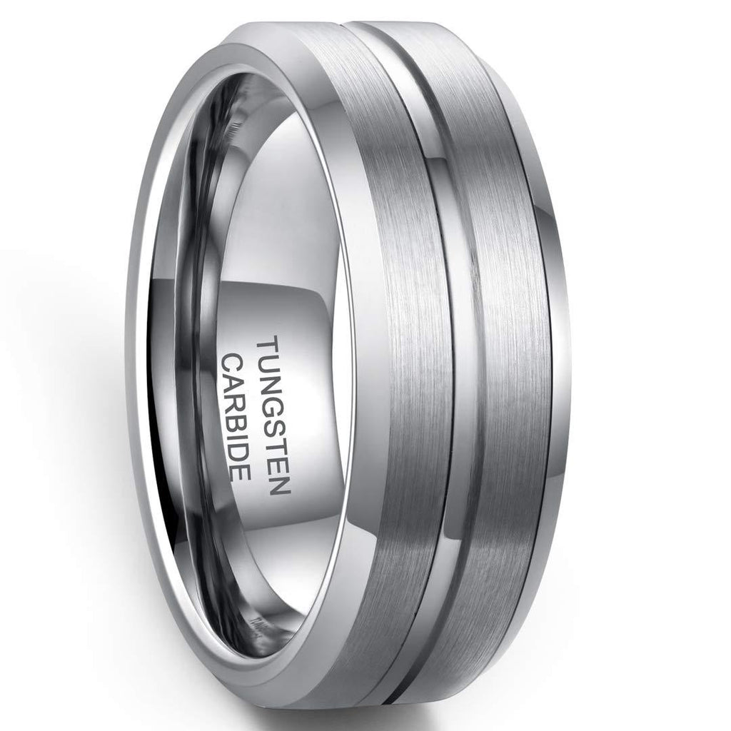 [Australia] - Zoesky 8mm Mens Tungsten Ring Wedding Band Polished Brushed Finish Grooved Center Comfort Fit Silver 6 
