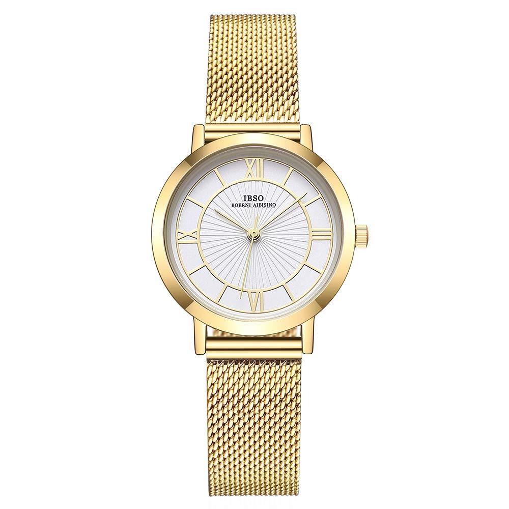 [Australia] - Women Mesh Stainless Steel Band Watches Ladies Quartz Wristwatches Waterproof Bracelet Watch Relogio Feminino 3201 Gold 