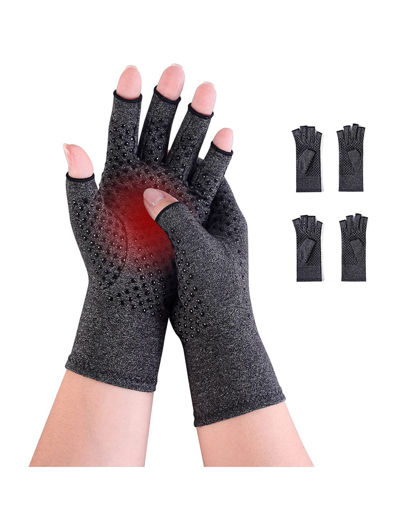 [Australia] - 2 Pairs Arthritis Compression Gloves Fingerless Warm Winter Gloves for Women Men Relieve Symptoms Rheumatoid Osteoarthritis Raynauds Disease Breathable Comfortable Fit Daily Replacement (Black Non Slip, L) Black Non Slip 