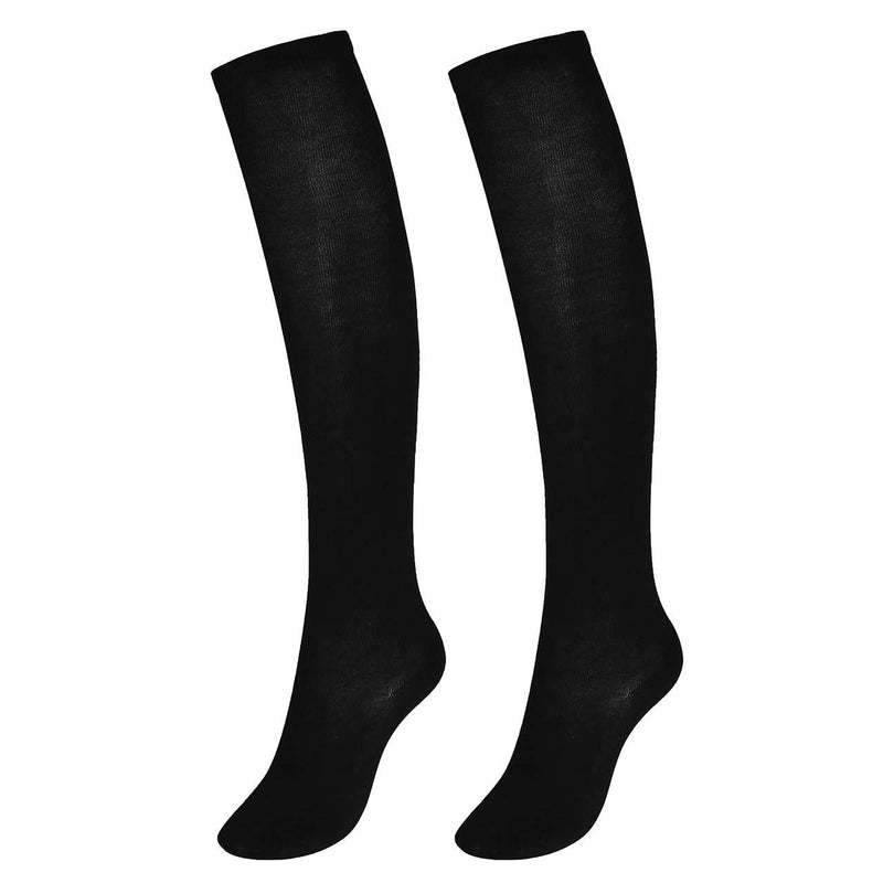 [Australia] - FALETO Women's Cotton Triple Stripe High Tights Over Knee Socks Thigh High Stockings Black 