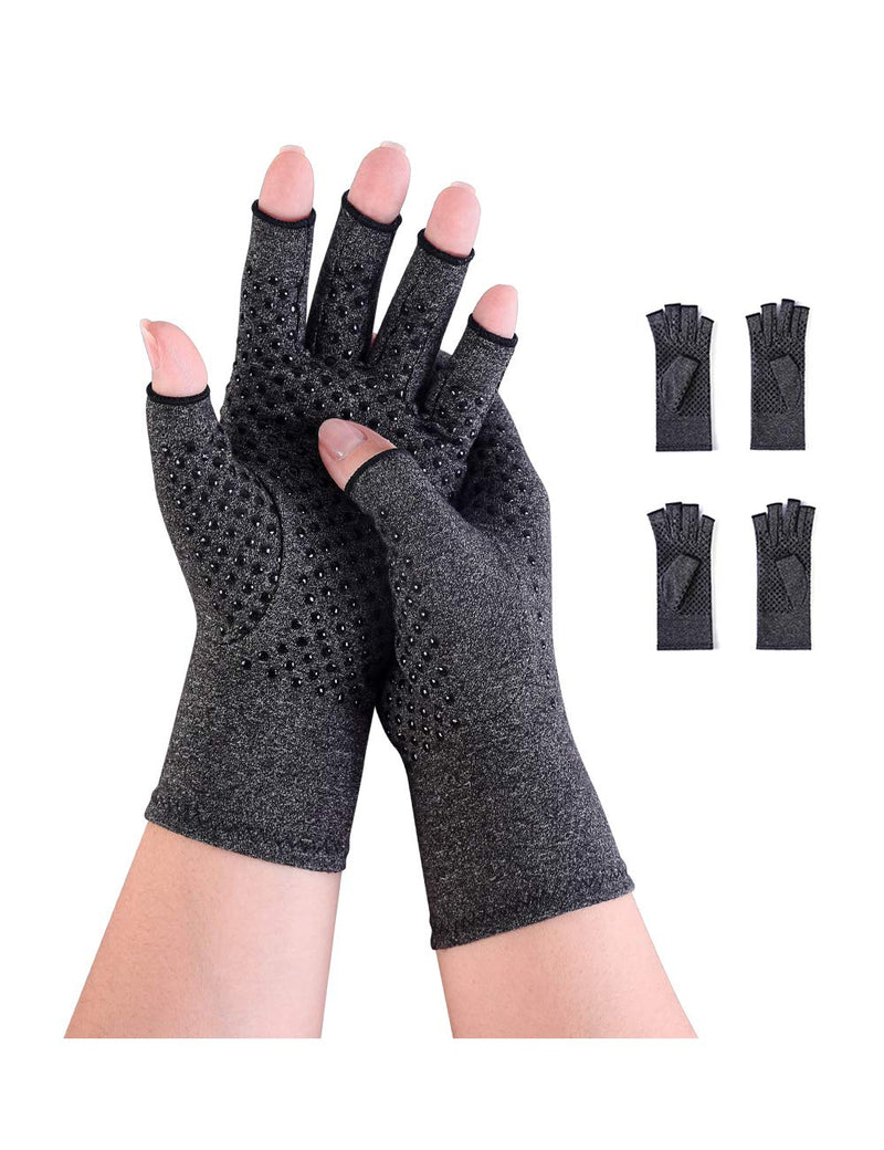 [Australia] - 2 Pairs Arthritis Compression Gloves Fingerless Warm Winter Gloves for Women Men Relieve Symptoms Rheumatoid Osteoarthritis Raynauds Disease Breathable Comfortable Fit Daily Replacement (Black Non Slip, S) Black Non Slip 