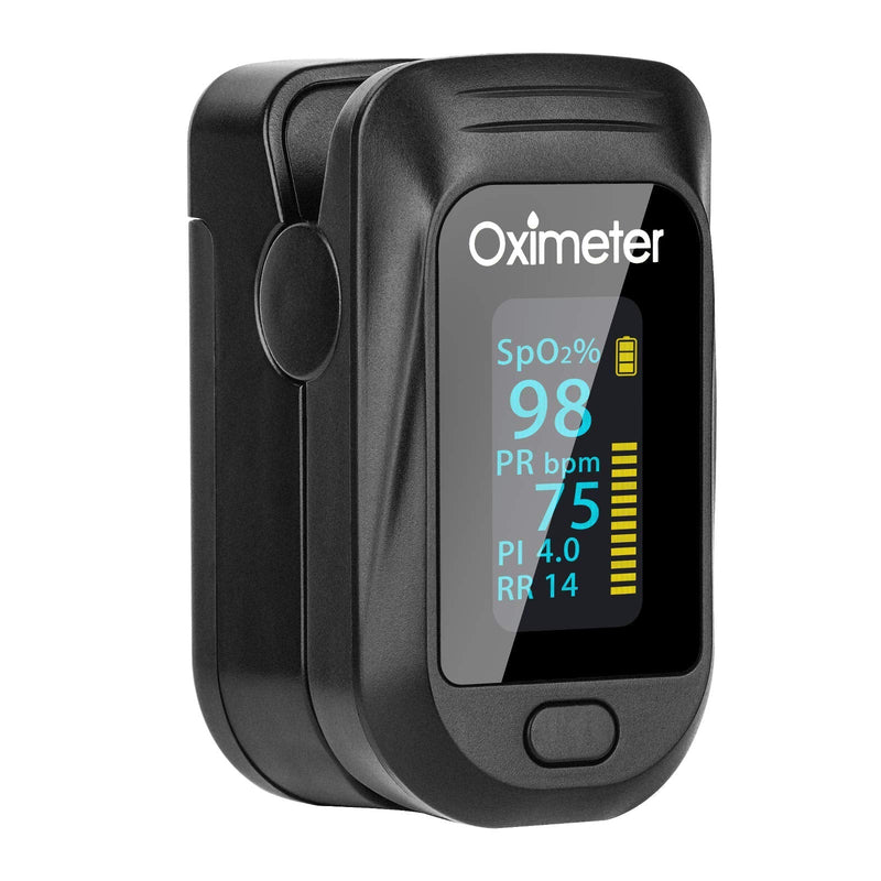 [Australia] - Tomorotec Fingertip Pulse Oximeter Accurate Blood Oxygen Saturation Level (SpO2), Perfusion Index (PI), Pulse Rate (PR), Respiratory Rate (RR) Monitor with Lanyard [Sports & Aviation Use Only] (Black) Black 