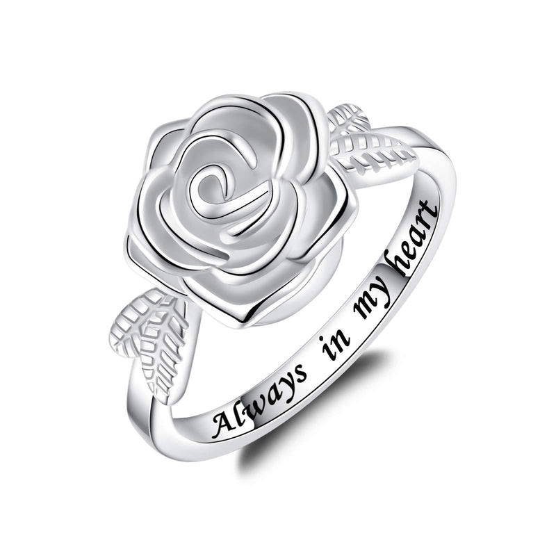 [Australia] - Fookduoduo Rose Flower Urn Rings Holder for Ashes of Loved Ones 925 Sterling Silver Keepsake Cremation Always in My Heart Jewelry Earns for Ashes 8 