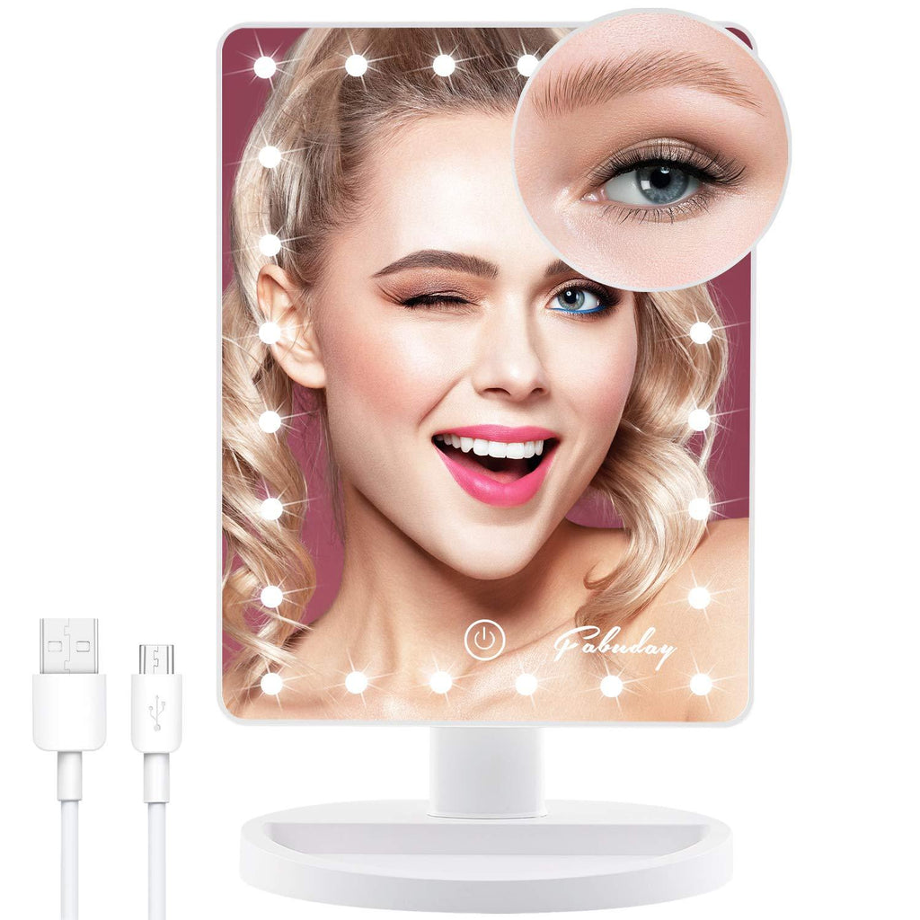 [Australia] - Fabuday Makeup Mirror with Lights and 10X Magnifying Mirror - 24 LED Lighted Make Up Mirror, Lighting Adjustable, Dual Power Supply, Touch Screen Light Up Mirror for Makeup - White Bright White 