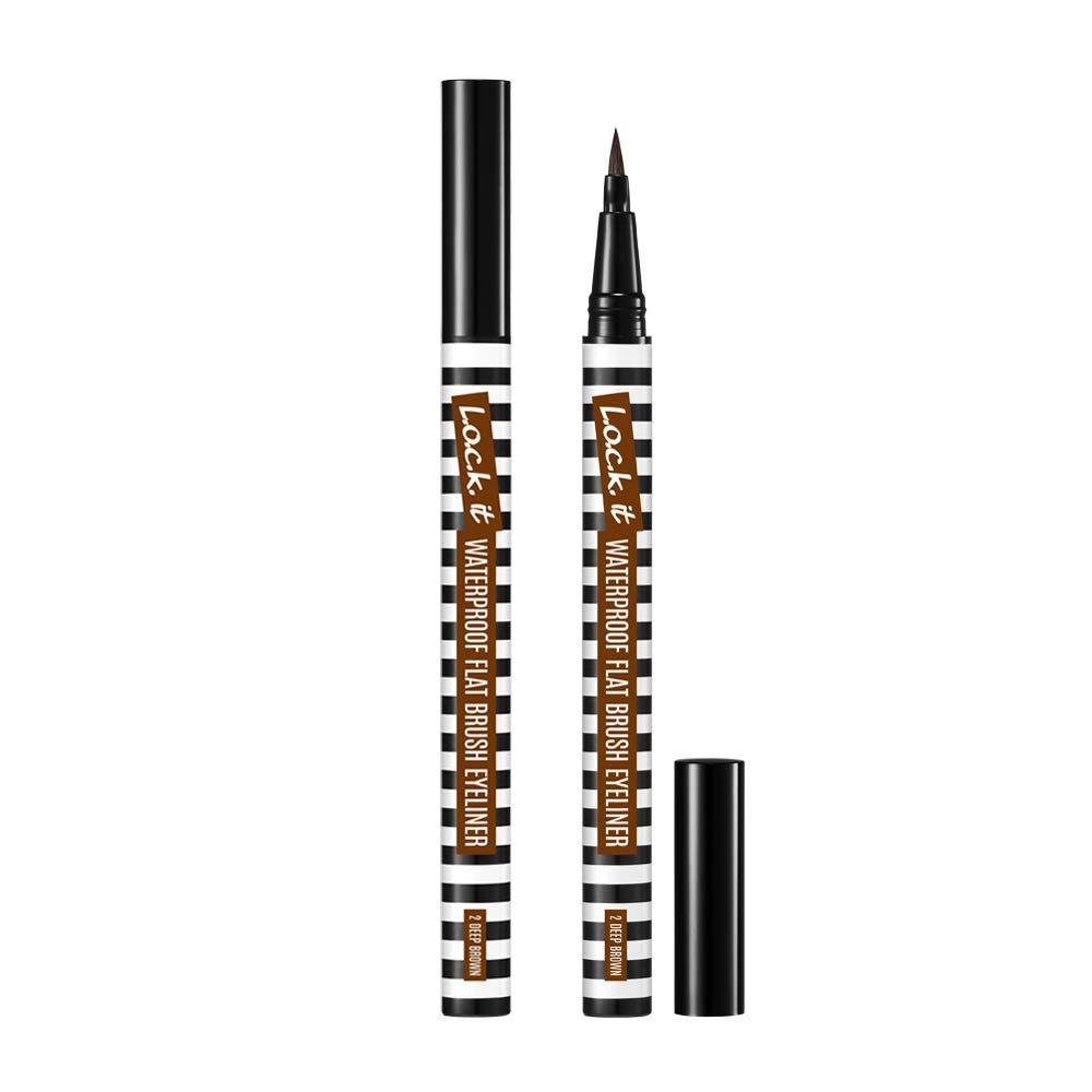 [Australia] - Lock color, Lock It Waterproof Flat Brush Eyeliner, Dual brush, Long lasting, Smudging proof, Speed dry, Quick dry, Liquid eyeliner, 0.028oz./0.8g (02 Deep Brown) 02 Deep Brown 