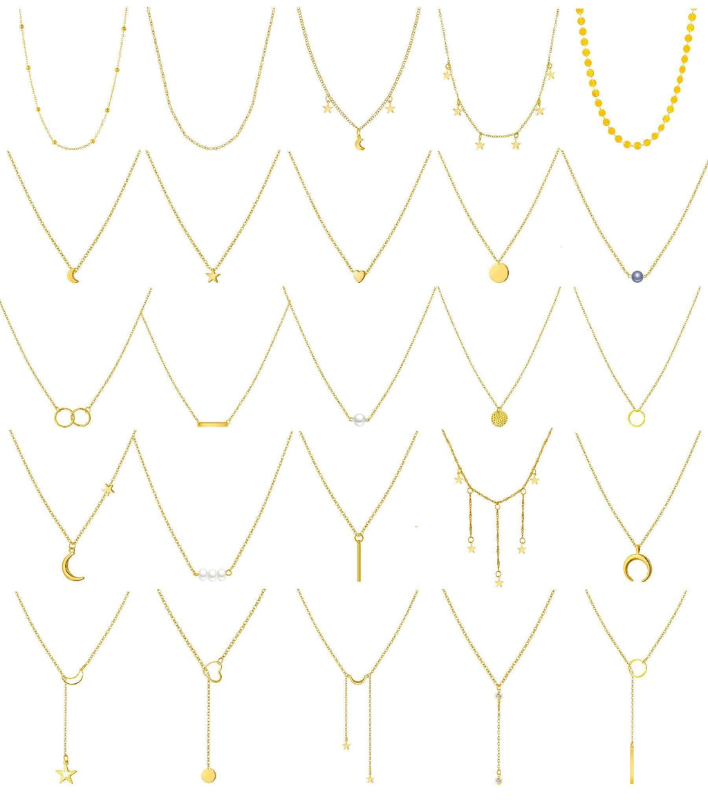 [Australia] - Honsny 25 Pieces Layered Choker Necklaces for Women Gold Multilayer Necklaces Set Adjustable Dainty Moon Star Coin Bar Pearl Pendant Necklaces Jewelry for Valentine’s Day Birthday Gifts Style-A 