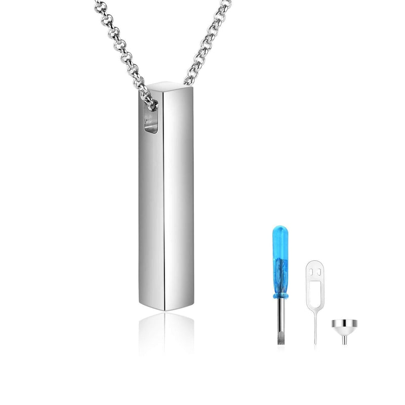 [Australia] - S925 Sterling Silver 3D Vertical Bar Urn Necklace for Ashes Simple Bar Urn Pendant Memorial -Ashes Keepsake Cremation Necklace Jewelry pendant without words 