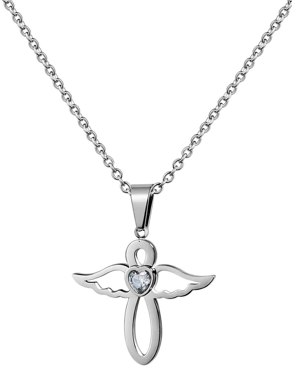 [Australia] - PHOCKSIN Jan-Dec Birthstone Necklaces for Women Cubic Zirconia Infinity with Cute Angel Wing Pendant Necklace for Girls April 
