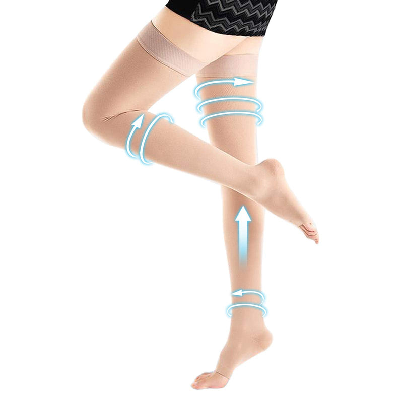 [Australia] - Compression Stockings Thigh High for Women Men 20-30 mmhg Graduated Compression Socks Open Toe Compression Support Hose with Non-Slide Silicone Dot Band for Swelling and Varicose Veins (Beige,XL) Beige X-Large (1 Pair) 