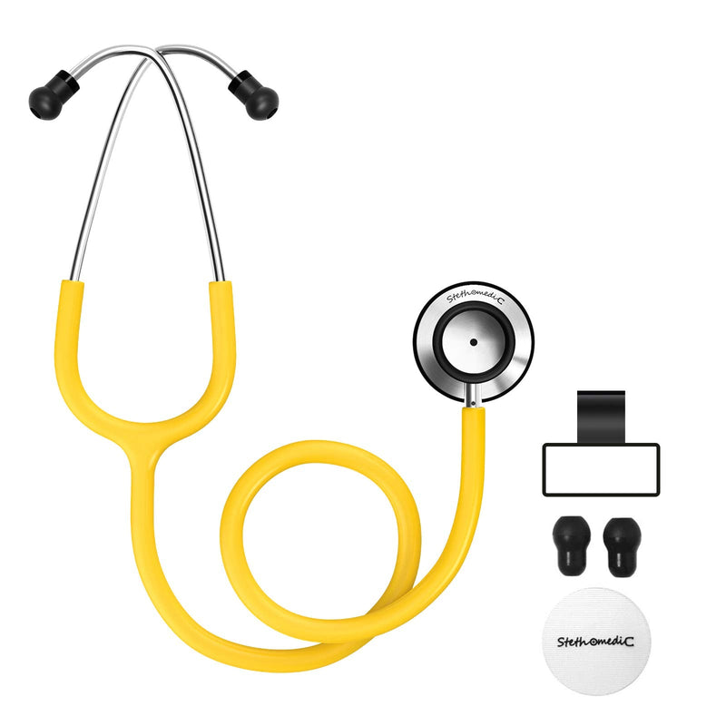 [Australia] - FriCARE Dual Head Stethoscope for Medical and Home, Classic Lightweight Design, Stethoscope for Adult, Gift for Nurses, Doctors, Medical Students, 28 inch (Chrome Yellow) Chrome Yellow 