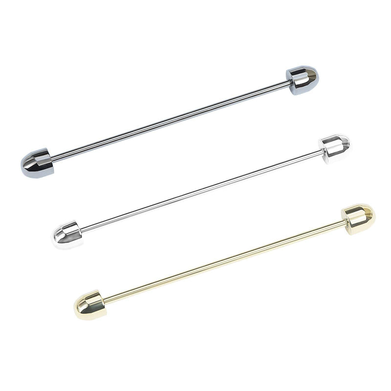 [Australia] - VVCome 3PCS Men's Classic Brass Shirt Collar Bar Tie Pins Set for Wedding Business with Gift Box Bullet Head 