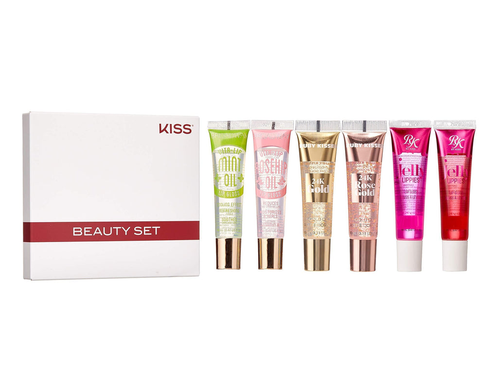 [Australia] - Kiss Lip Gloss Set Vita-Lip Lip Oil 2 pcs, 24K Gold Lip Gloss 2pcs, Jelly Lippies 2pcs 