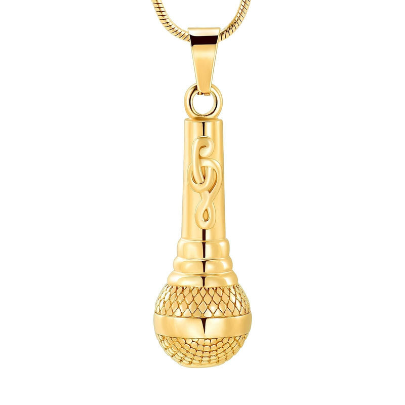[Australia] - zeqingjw Cremation Jewelry Microphone Urn Pendant Necklace with Note Stainless Steel Keepsake Memorial Ash Jewelry Gold 