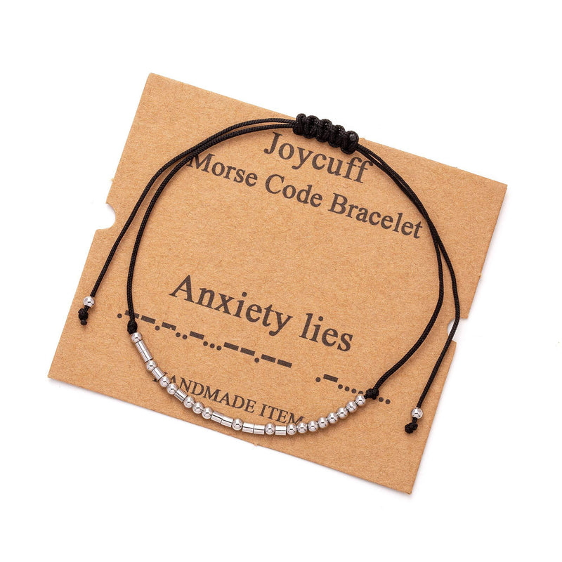 [Australia] - Joycuff Inspirational Morse Code Bracelets for Women Funny Mantra Christmas Birthday Gifts for Best Friend Sister Daughter Aunt Adjustable Beads Jewelry Anxiety lies 