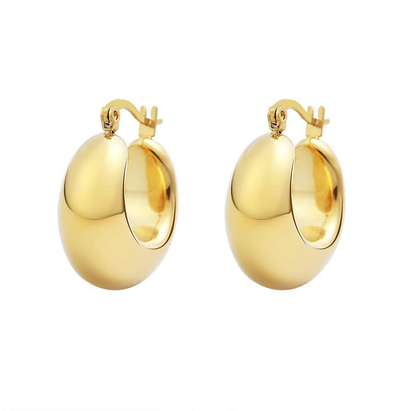 [Australia] - Edforce Stainless Steel Wide Large Thick Rounded Tube Hoop Earrings Gold 21.0 Millimeters 