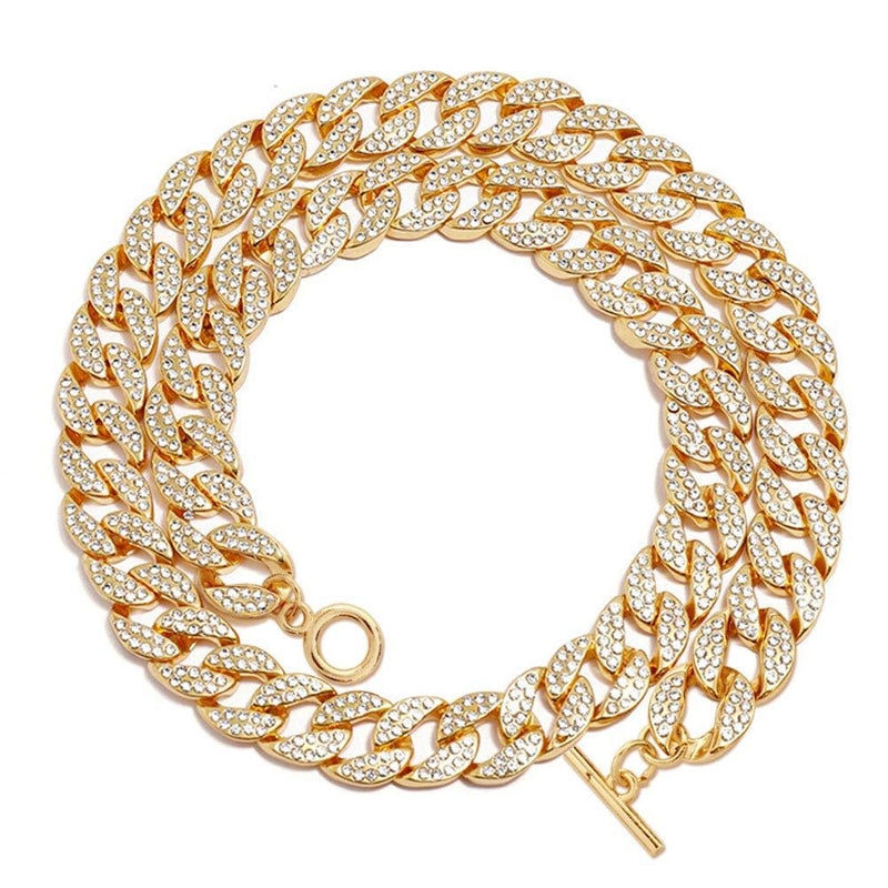 [Australia] - KOSMOS-LI CZ Rhinestone Choker Necklace for Women Jewelry Hip Hop Cuban Link Chain 14Inch Gold 
