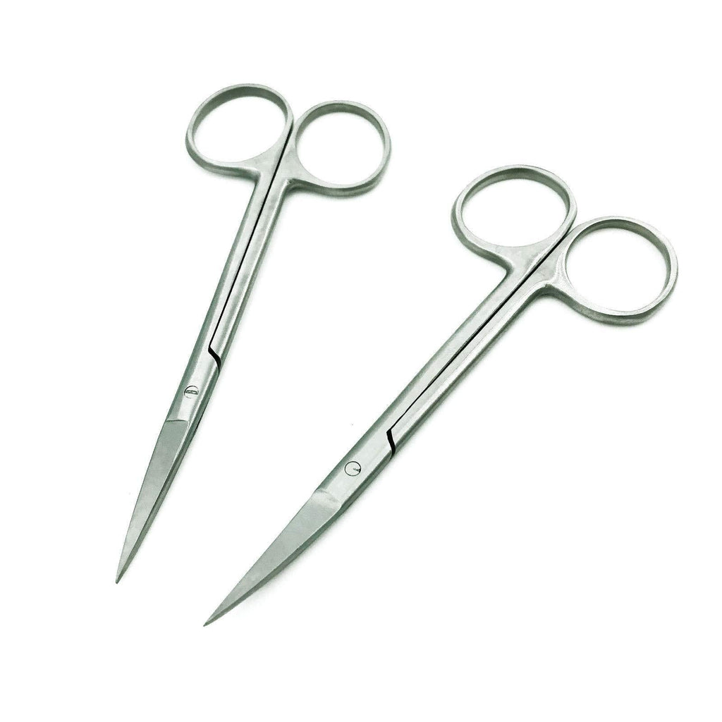 [Australia] - Krisp Beauty Stainless Steel Scissors 2 PCS Set - Nail Cuticle Scissors/Manicure Scissors Kit - Straight and Curved Blade Scissor for Beard/Mustache, Nose Hair, Ear Hair, Eyebrow and Eyelashes Cutting 