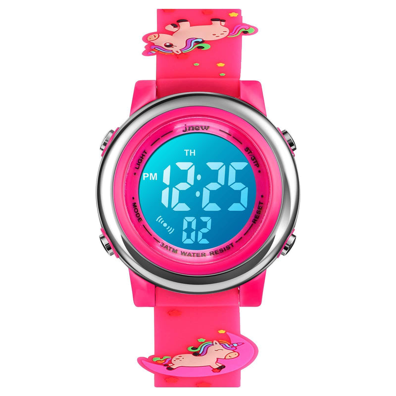 [Australia] - YxiYxi Kids Watches 3D Cute Cartoon Digital 7 Color Lights Toddler Wrist Watch with Waterproof Sports Outdoor LED Alarm Stopwatch Silicone Band for 3-10 Year Boys Girls Little Child Red 