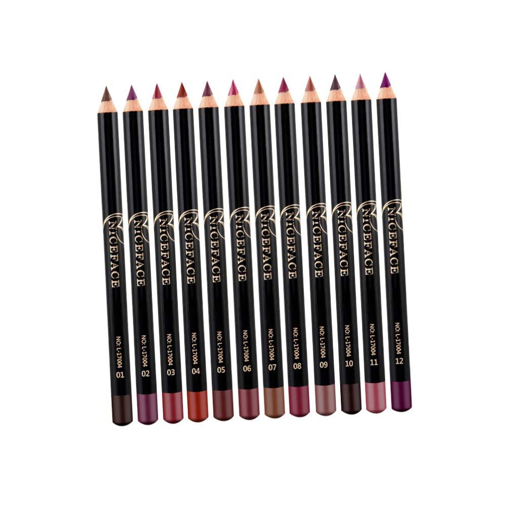 [Australia] - Lurrose 12 Color Lip Liner Pencil Set, Waterproof Long Lasting Makeup Lipliner Pen Set for Women Lady 