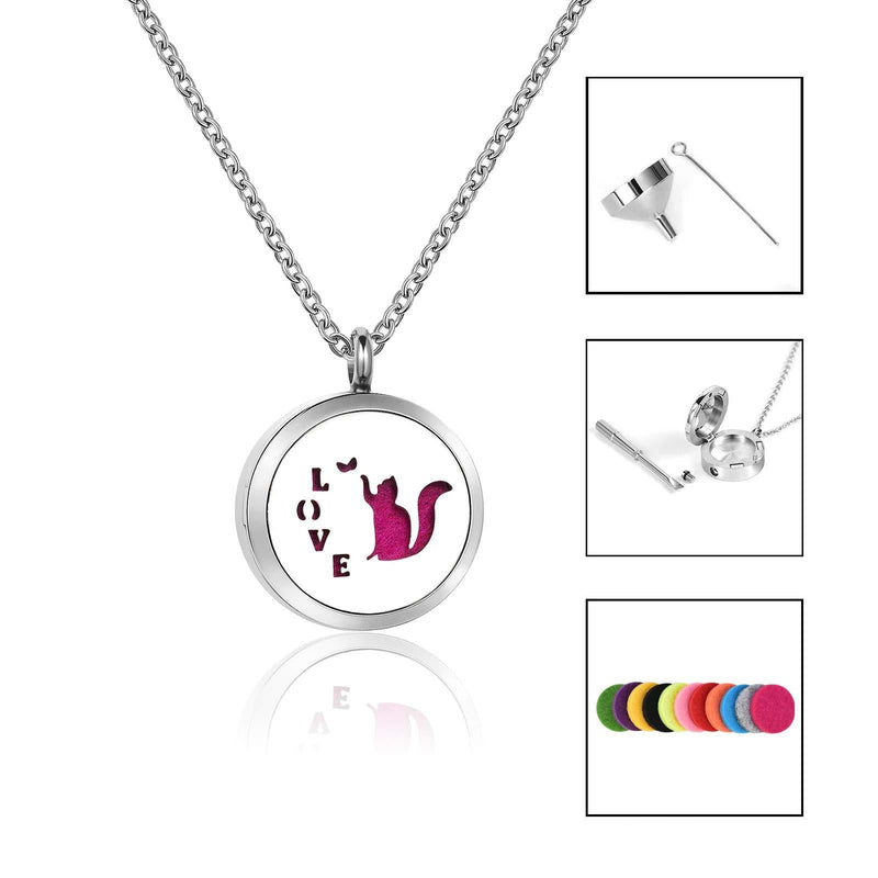 [Australia] - QeenseKc Urn Necklaces for Ashes Two in One Multifunction Aromatherapy Essential Oil Diffuser Necklace Cremation Jewelry Memorial Keepsake Pendant Cat 