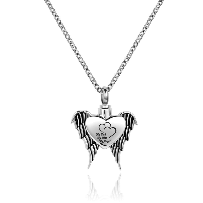 [Australia] - QeenseKc Heart Urn Necklace for Human Pet Ashes Movable Angel Wings Cremation Keepsake Memorial Pendant Jewelry Dad 