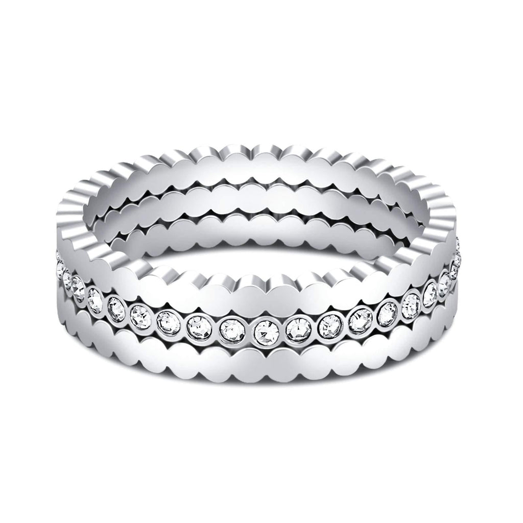 [Australia] - Greenpod Stainless Steel Rings for Women Cubic Zirconia CZ Silver 3 Pcs Anniversary Promise Eternity Stackable Rings Set High Polished Size 4-10 