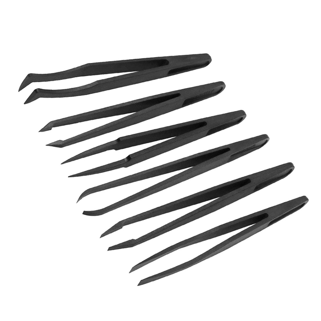 [Australia] - 16PCS Precision Tweezers Set Straight and Curved Tip Tweezers Nippers for Eyelash Extensions and Nail Art Sticker Rhinestone Eyelash Picker Craft Nail Rhinestone Studs Bead Picker Tweezers (black) Black 