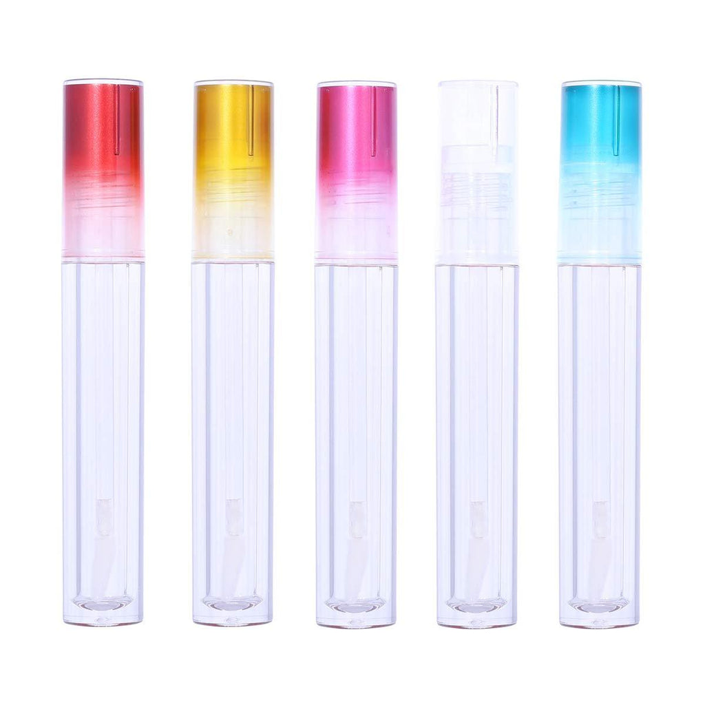 [Australia] - Empty Lip Gloss Tubes,CAIYA 5mL Lip Gloss Containers Set with Wand Unique Lip Gloss Tubes Clear Lip Gloss Bottles with Stoppers for Beauty Makeup Sample Gift(5pcs Gradient Colorful Lids) 5pcs Gradient Colorful 