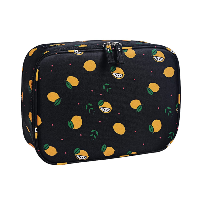 [Australia] - Travel Cosmetic Bag Large Makeup Bag Cosmetic Case Organizer for Women Girls (Black-Lemon) Black-Lemon 
