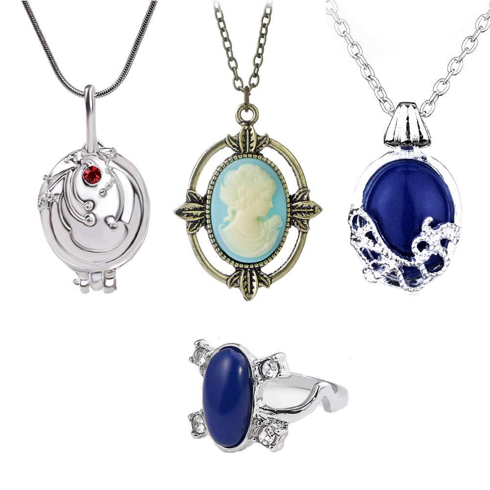 [Australia] - The Vampire Diaries Daywalking Katherine Sapphire Crystal Pendant Necklaces Ring Elena Verbena Opening Charm Necklace Movie Jewelry Set Cosplay For Fans 4pcs set 