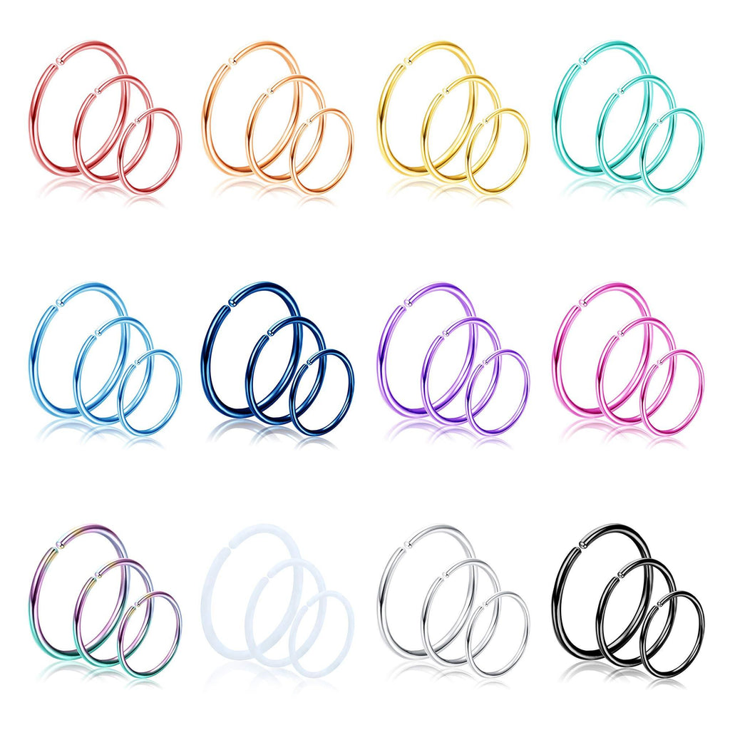 [Australia] - Drperfect 36Pcs 20G Nose Ring Hoop for Women Men 316L Stainless Steel Helix Tragus Lip Septum Ring Cartilage Earring Hoop Piercing Jewelry 6mm 8mm 10mm 