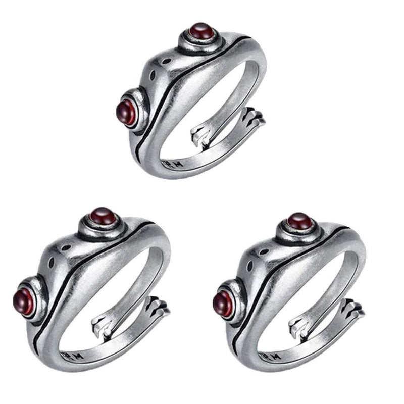 [Australia] - 3PCS Frog Rings, Real Sterling Silver Frog Open Rings for Women Vintage Cute Animal Finger Ring Fashion Party Jewelry Gifts, Can Adjustable Size (Frog Rings) 