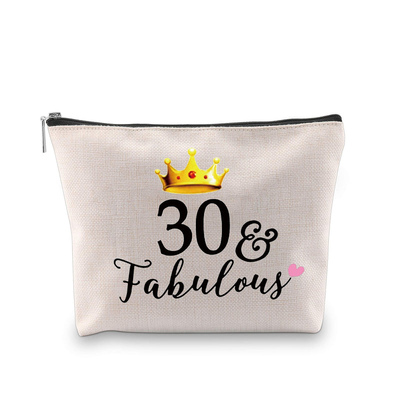 [Australia] - PXTIDY 30th Birthday Gifts for Women 30 and Fabulous Makeup Bag Cosmetic Pouch Bag Dirty Thirty 30 Years Fabulous Gift (Beige) Beige 